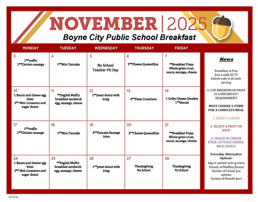 November Breakfast Menu