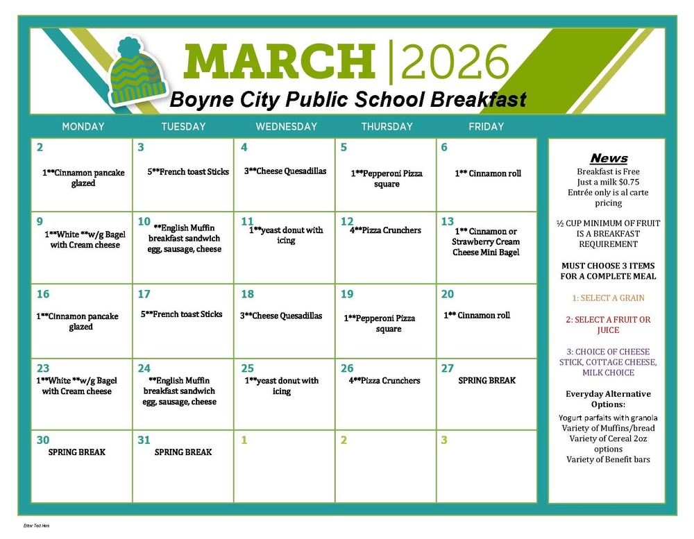 March Breakfast Menu