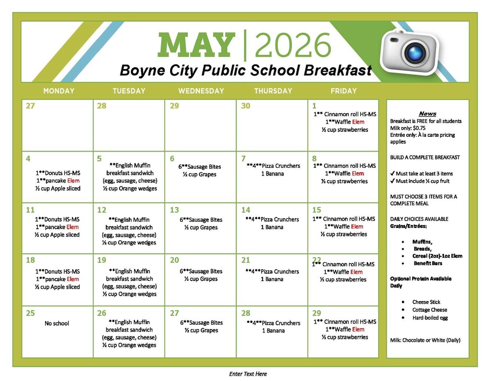 May Breakfast Menu