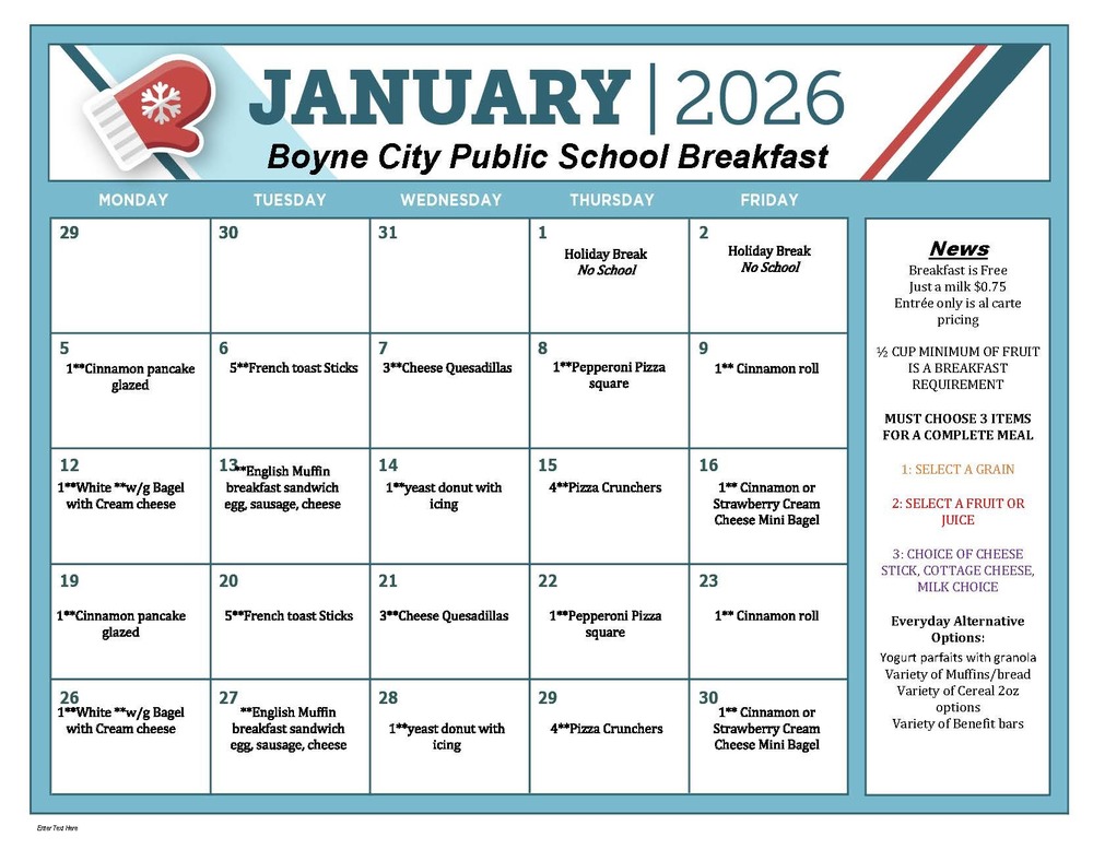 January Breakfast Menu