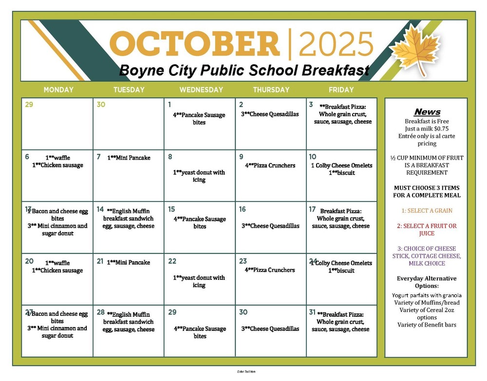 October Breakfast Menu