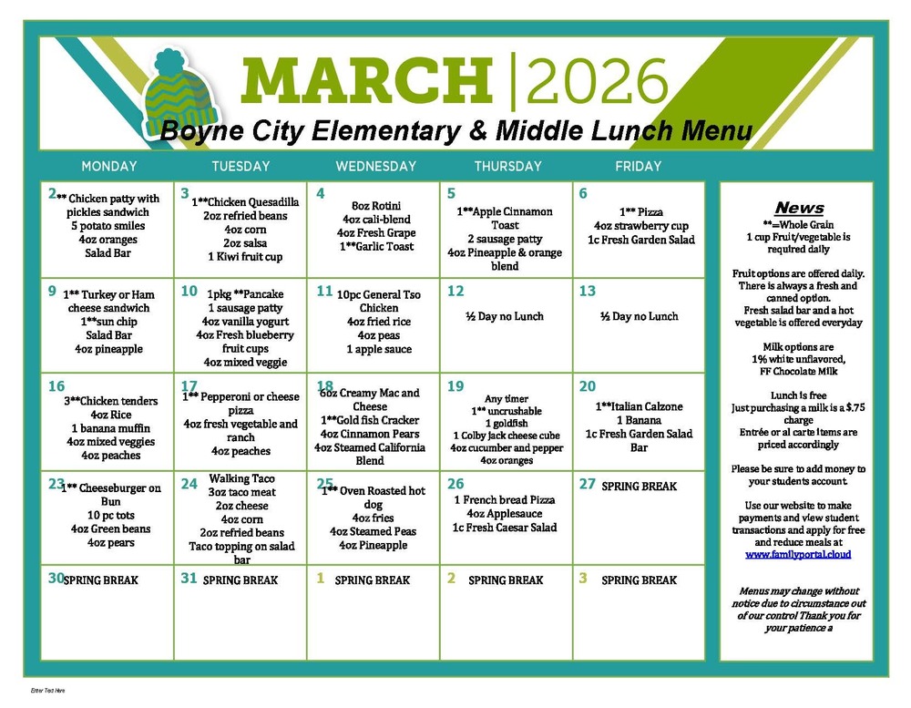 March Lunch Menu