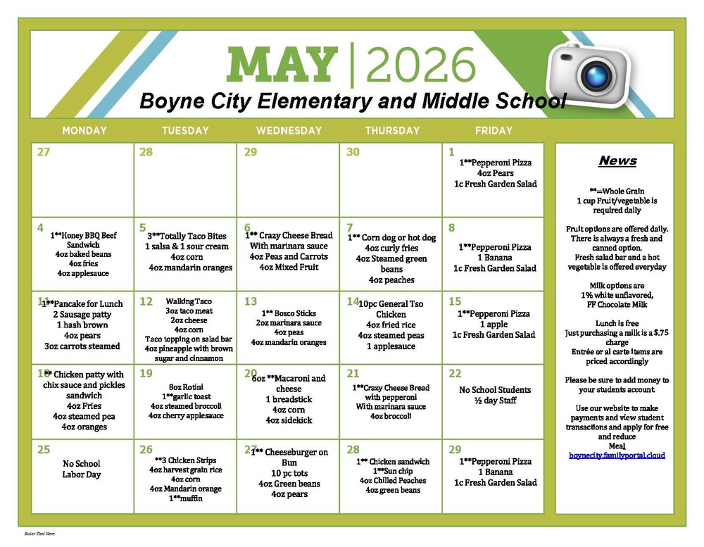 May Lunch Menu