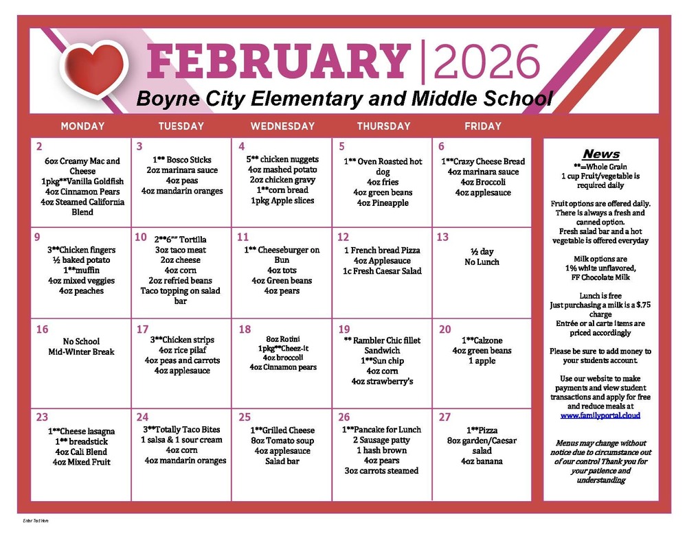 February Lunch Menu