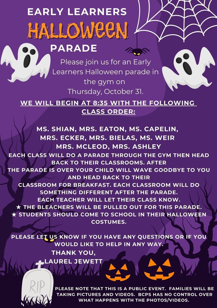 Early Learners is excited to announce our Halloween parade on October 31. Please see the attached flyer for more information.