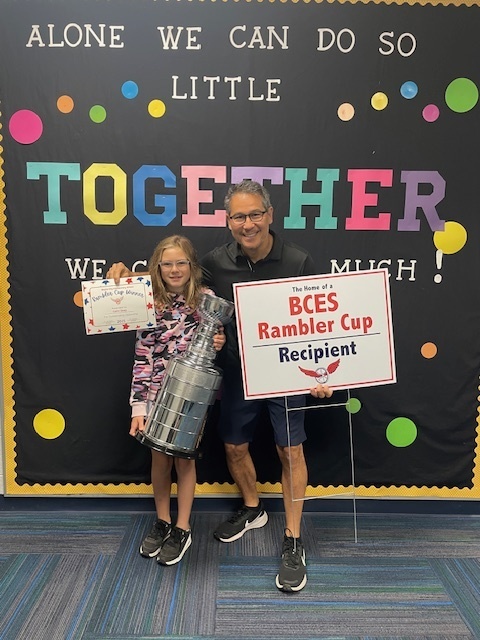 4th Grade Rambler Cup Winner poses with their teacher