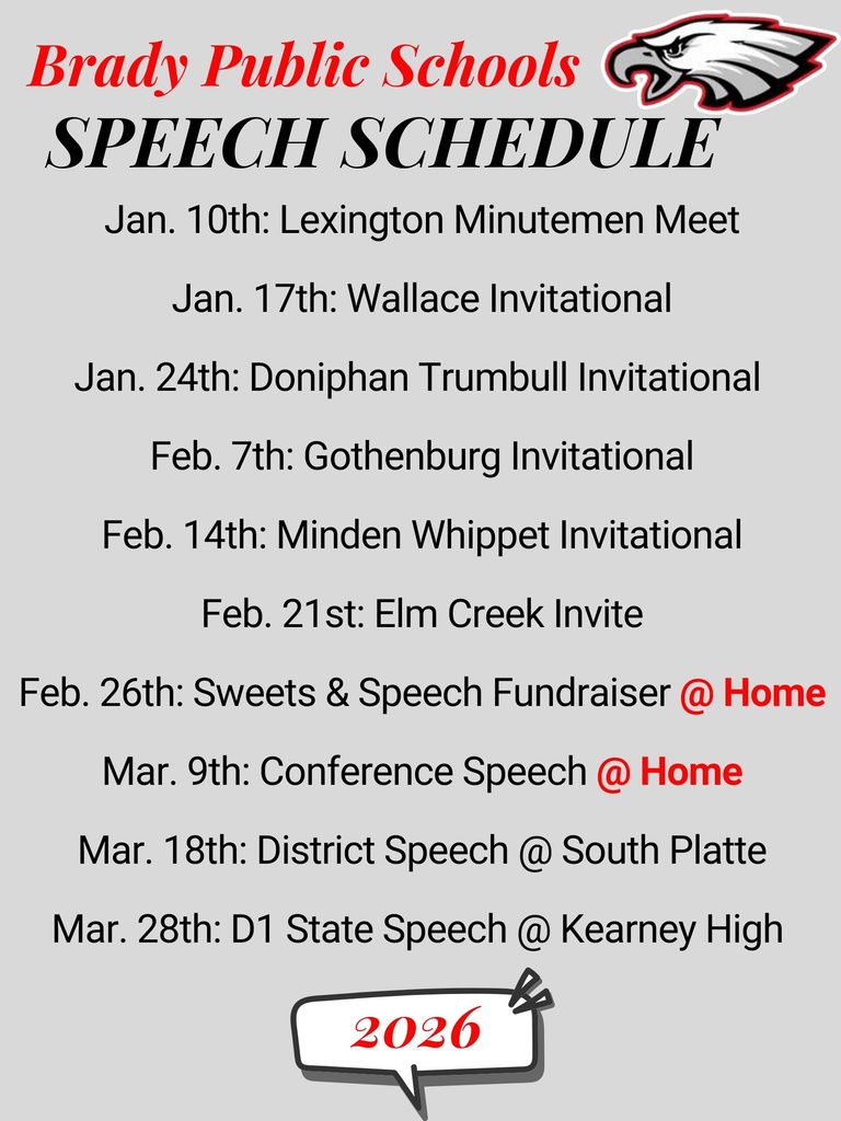 Brady Eagles SPEECH 2026 Schedule