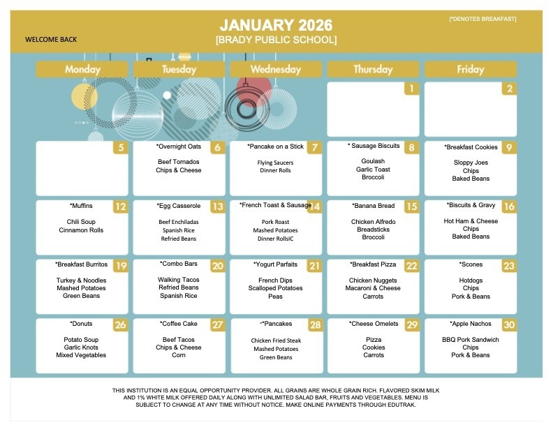 January 2026 Lunch Menu