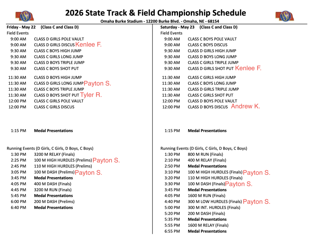 State Track Schedule