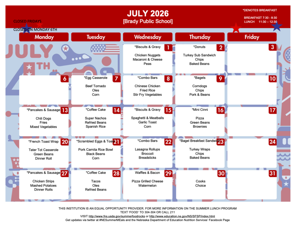 july menu 