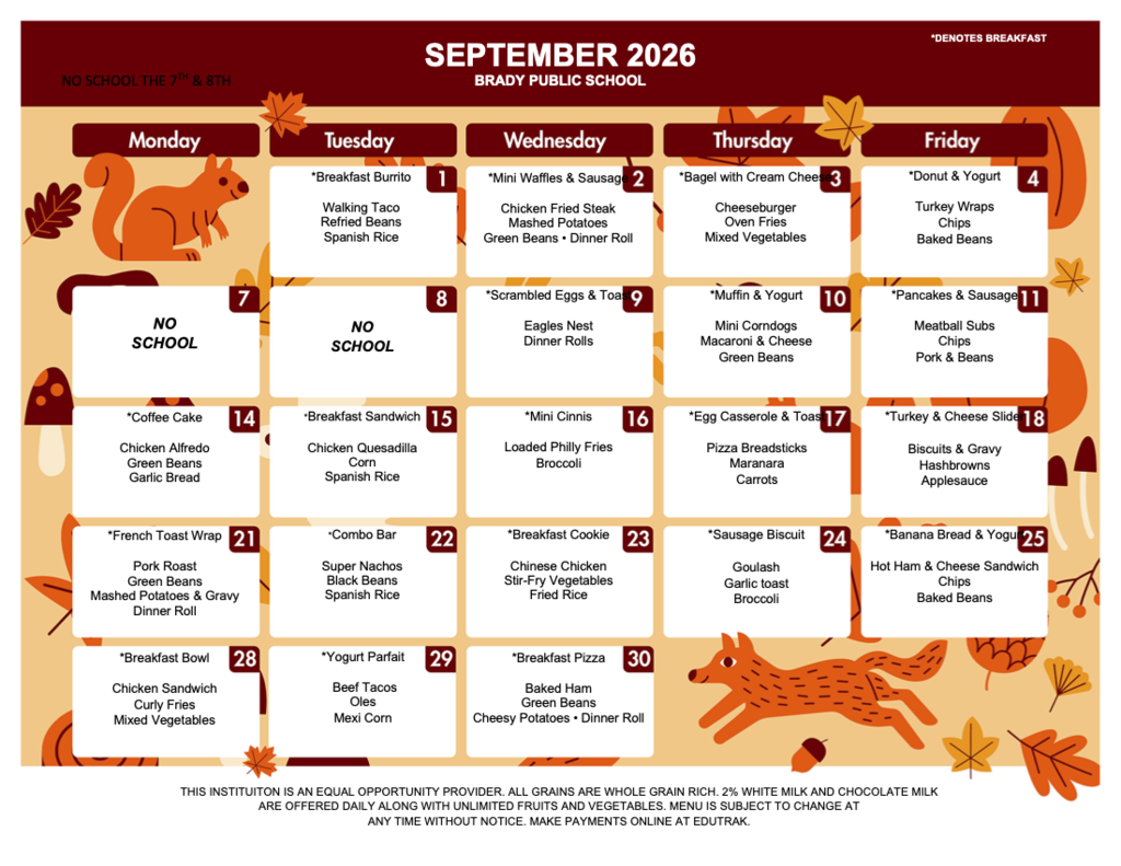 sept lunch menu 
