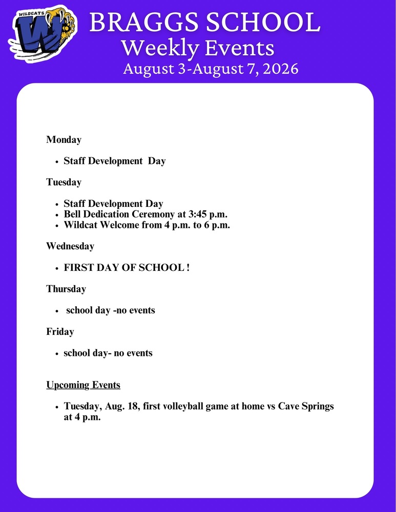 Students first day is Wednesday, Aug. 5, 2026