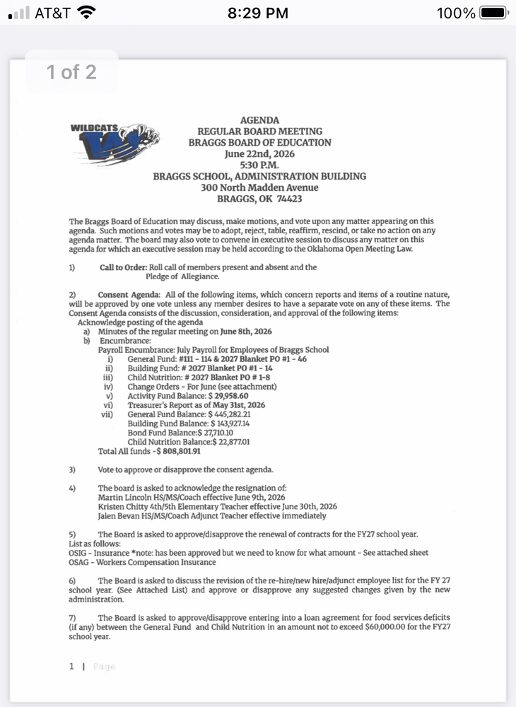 School Boatd Sgenda for June 22, 3026