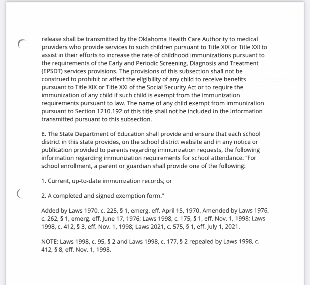 State Immunization requirements page 2