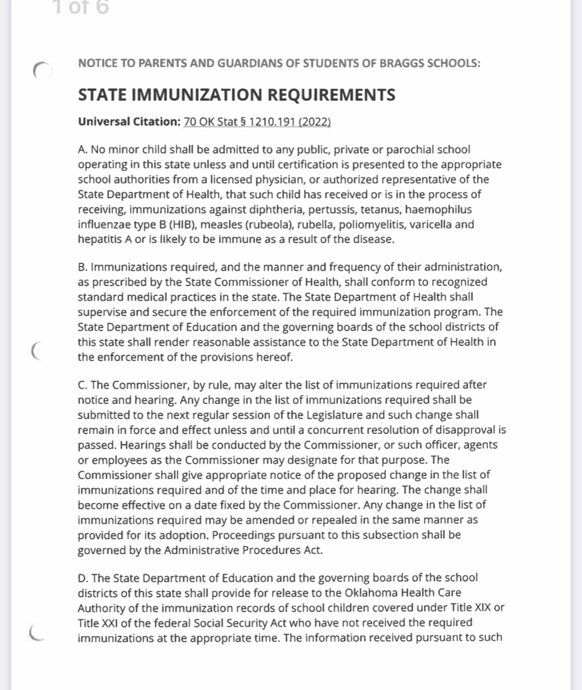 State Immunization requirements page 1