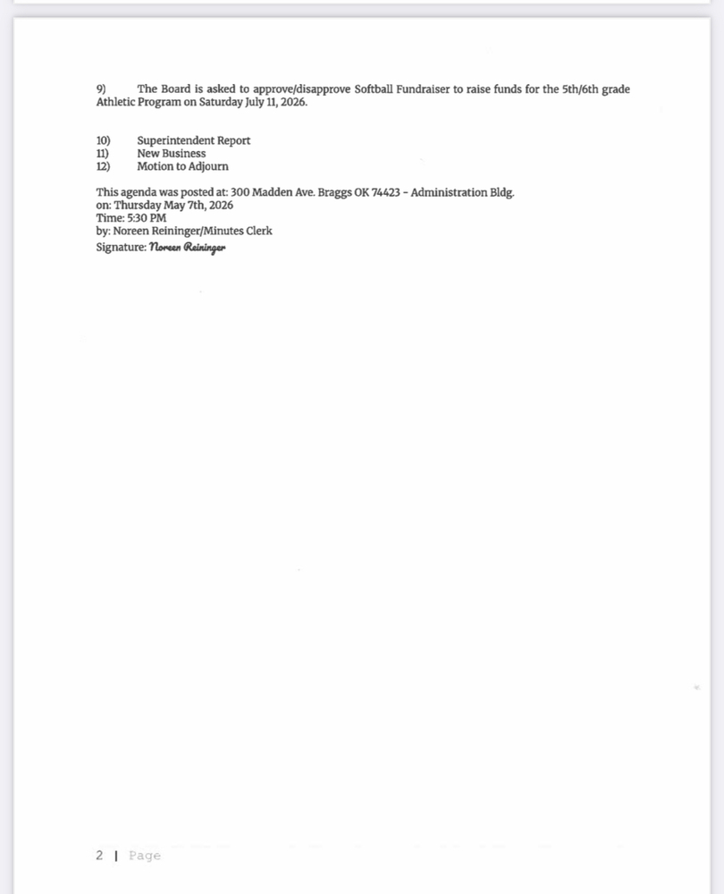 Regular School Board Meeting Agenda for June 8, 2026- page 2