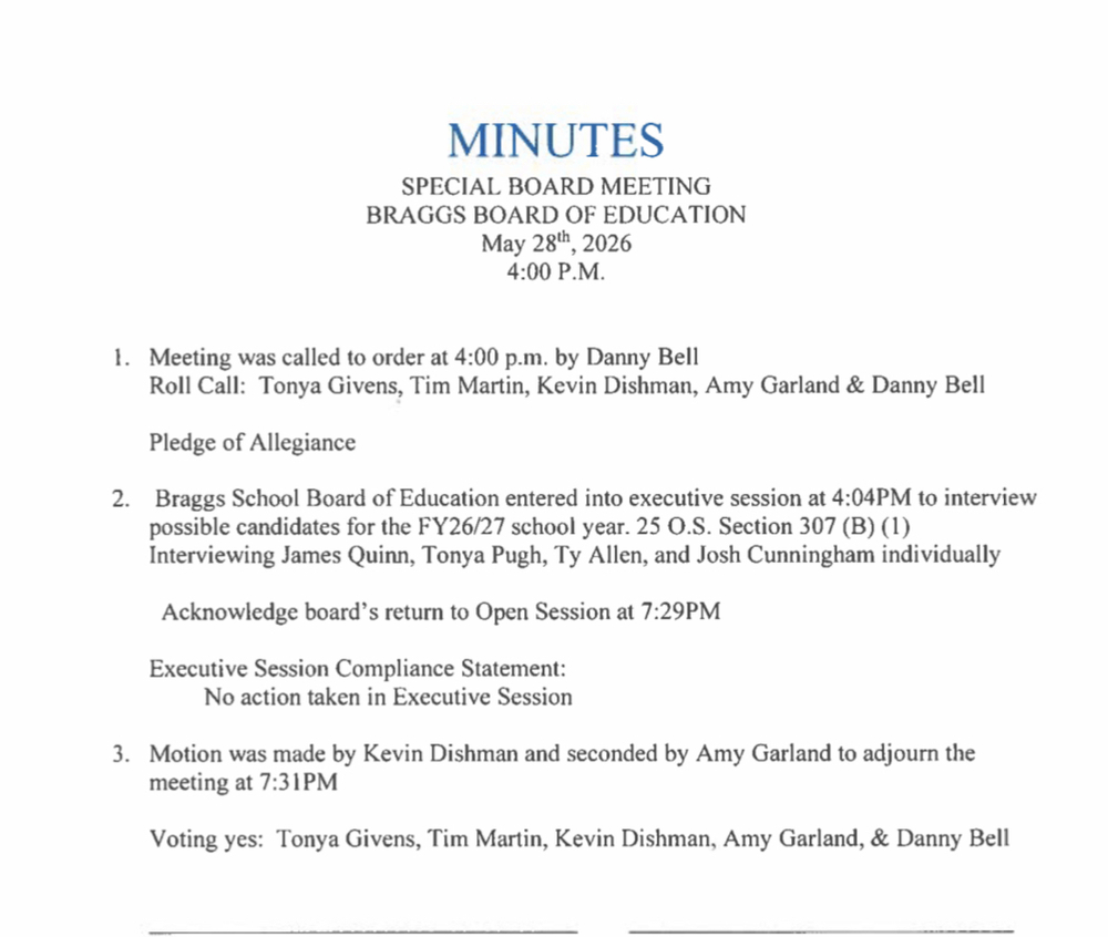 School Board Minutes from May 28, 2026
