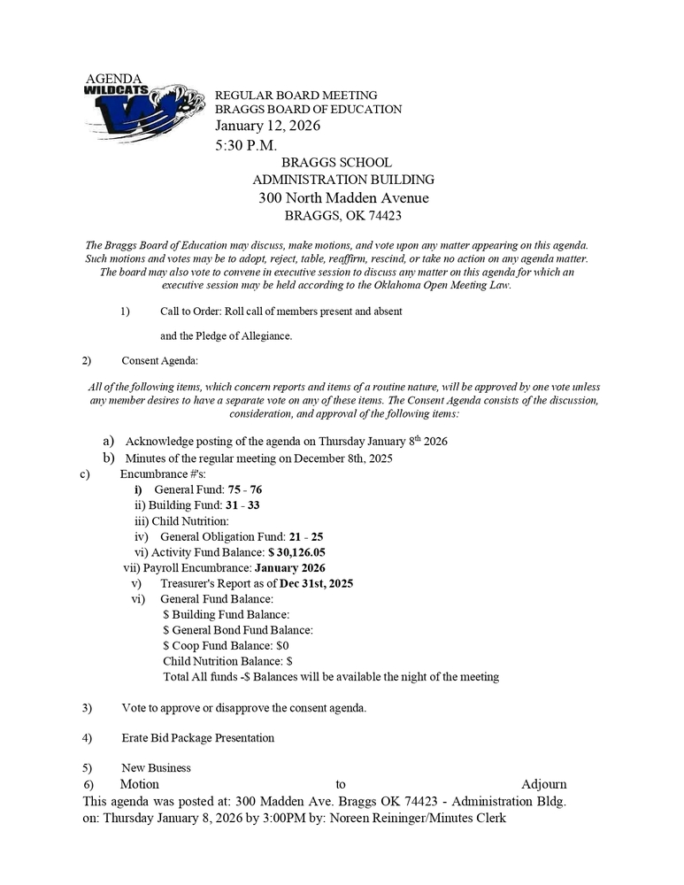 January  2026 Board Agenda