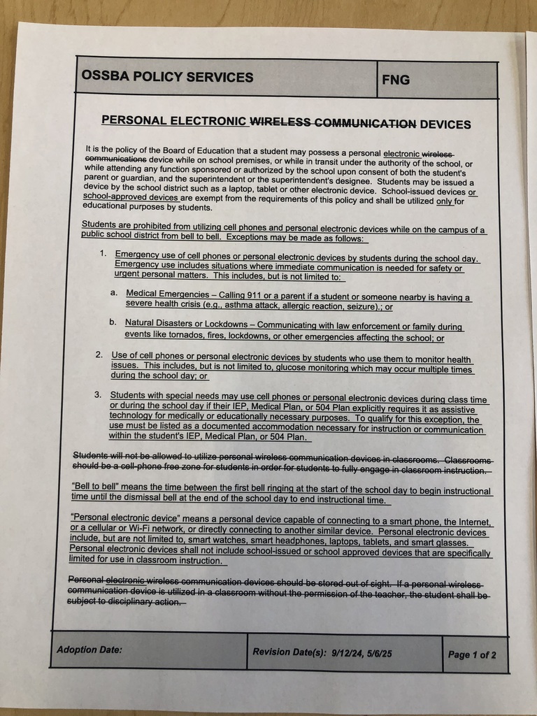 Page 1 -Braggs school Cell Phone Policy