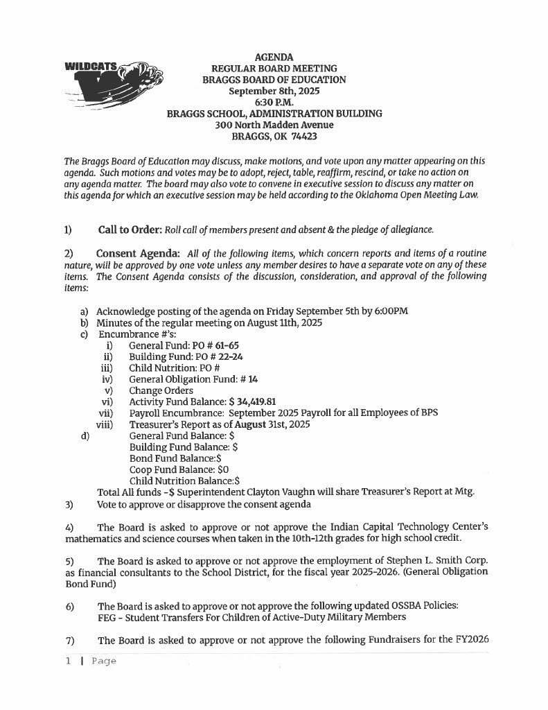 Board Meeting Agenda 9/8/2025