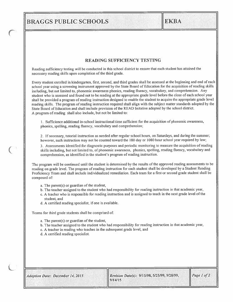 Strong Readers Policy