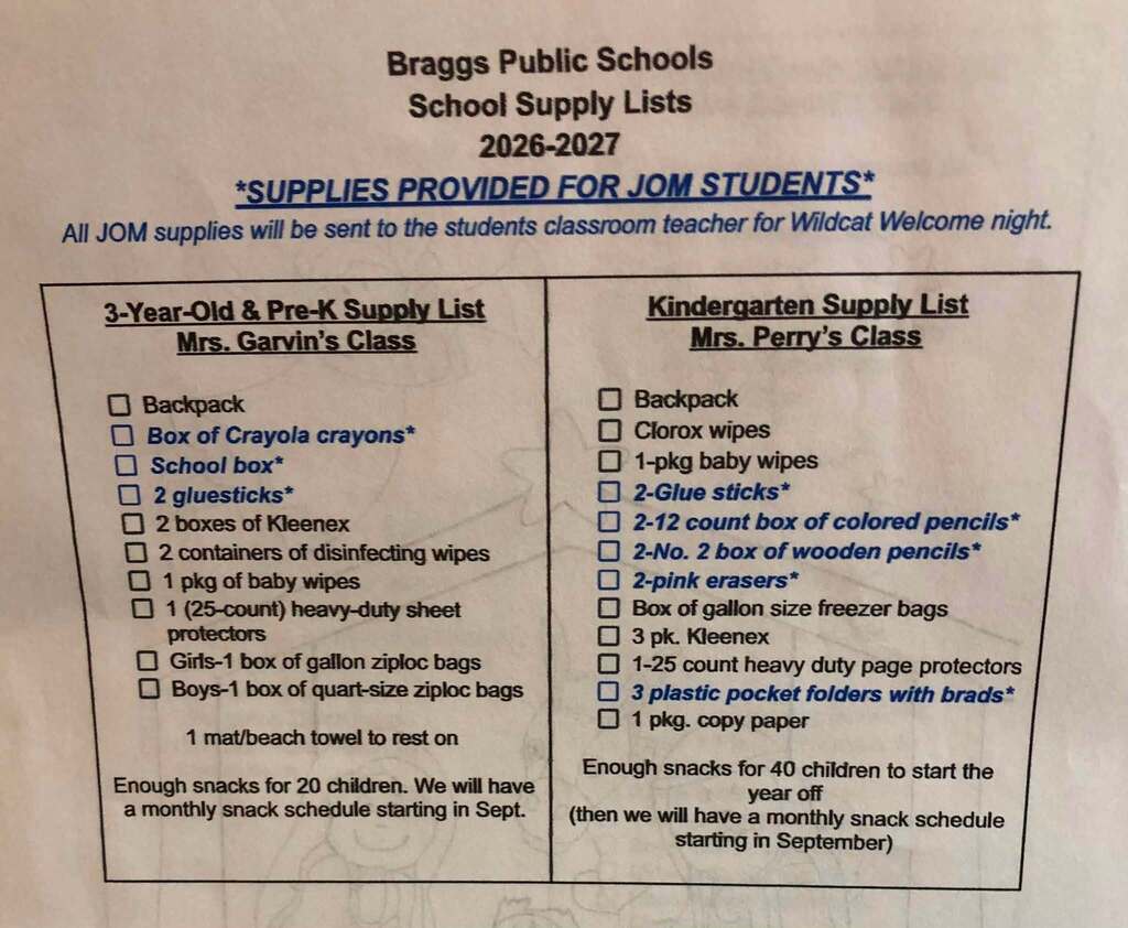 3yo -PreK-Kg School Supple list for 2026=2027