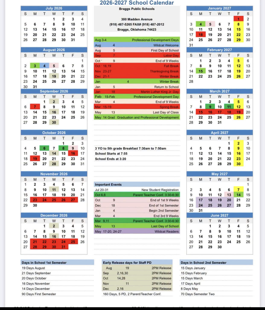 2026-2027 School Calendar