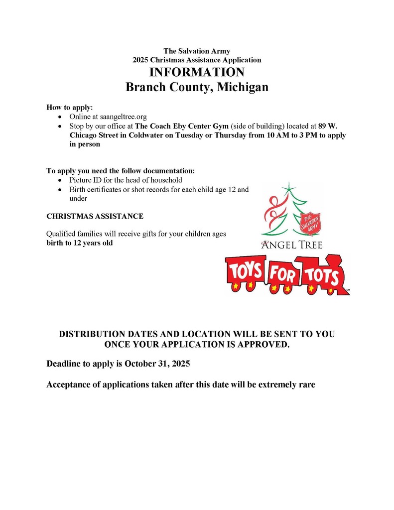 2025 Branch County Christmas Application Information