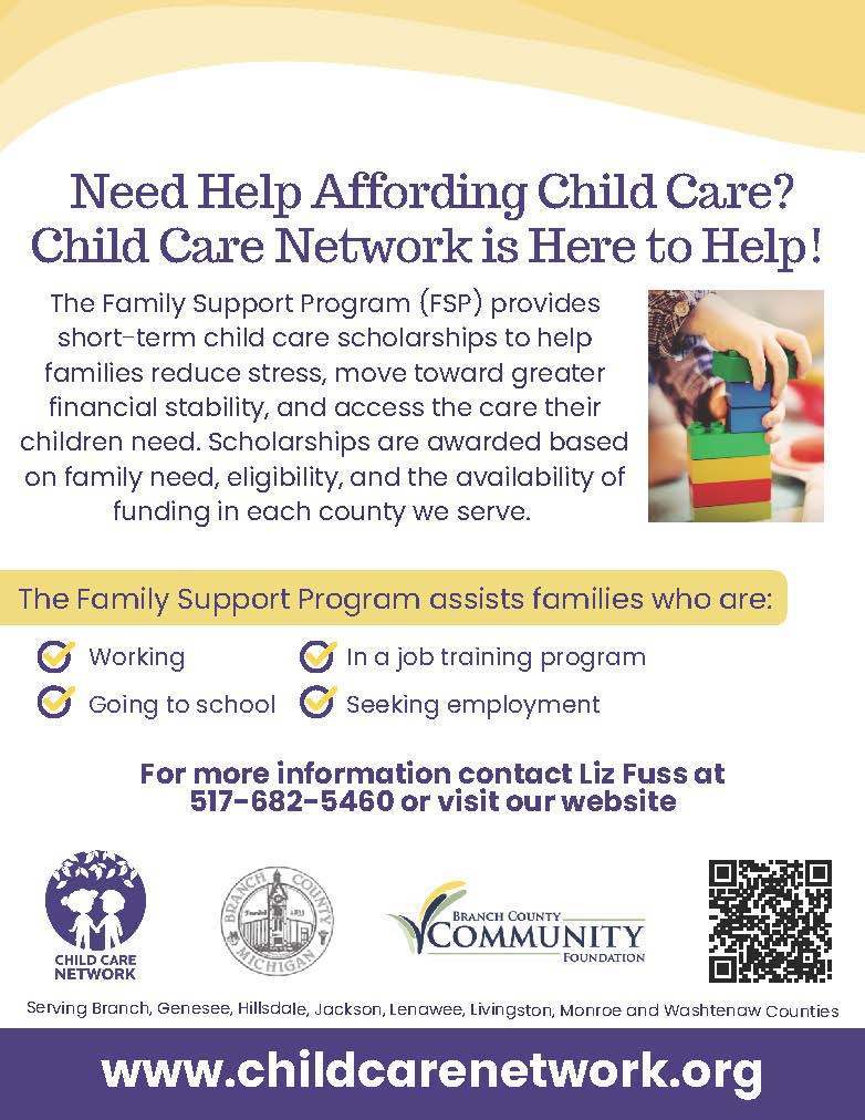 Need help affording Child Care?   Check out below from Child Care Network.   For more information call Luz Fuss at (517)-682-5460