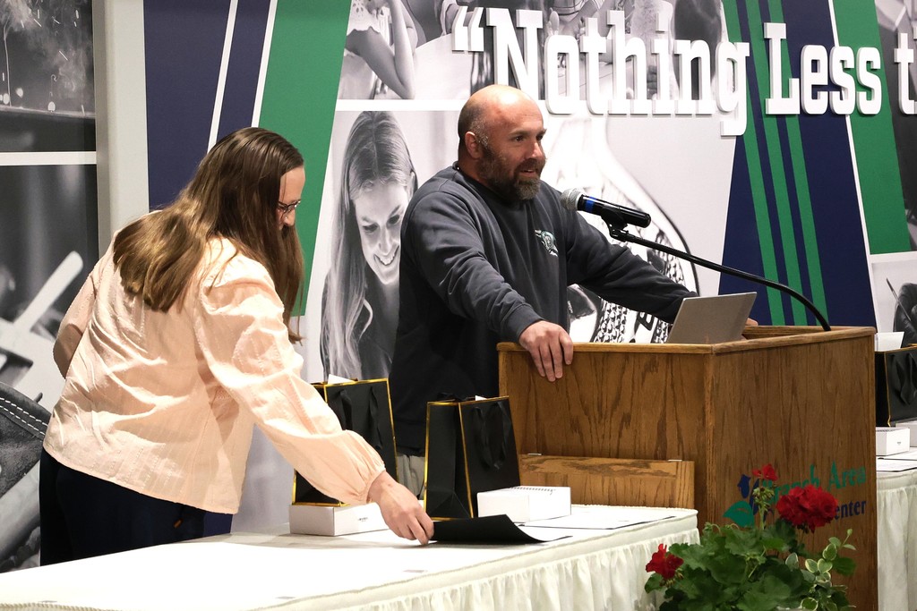 Nathan Davenport accepts his award for Secondary Special Education Teacher of the Year.
