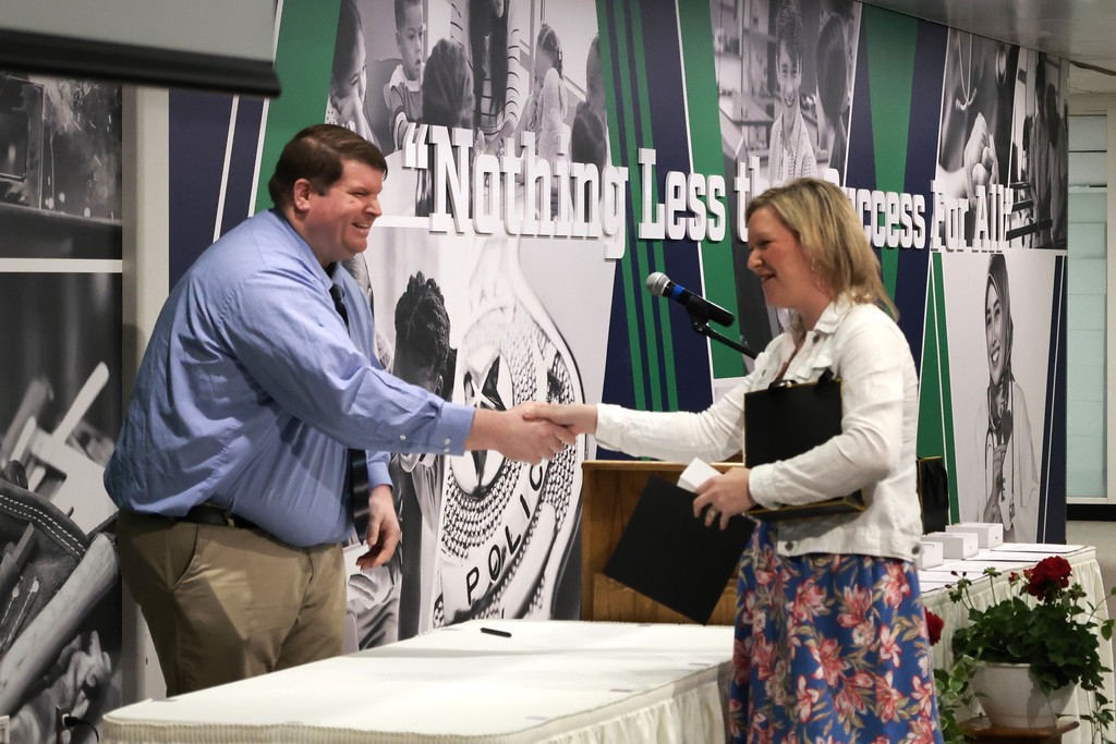 Stacey Kies accepts her award for Elementary Special Education Teacher of the year. 