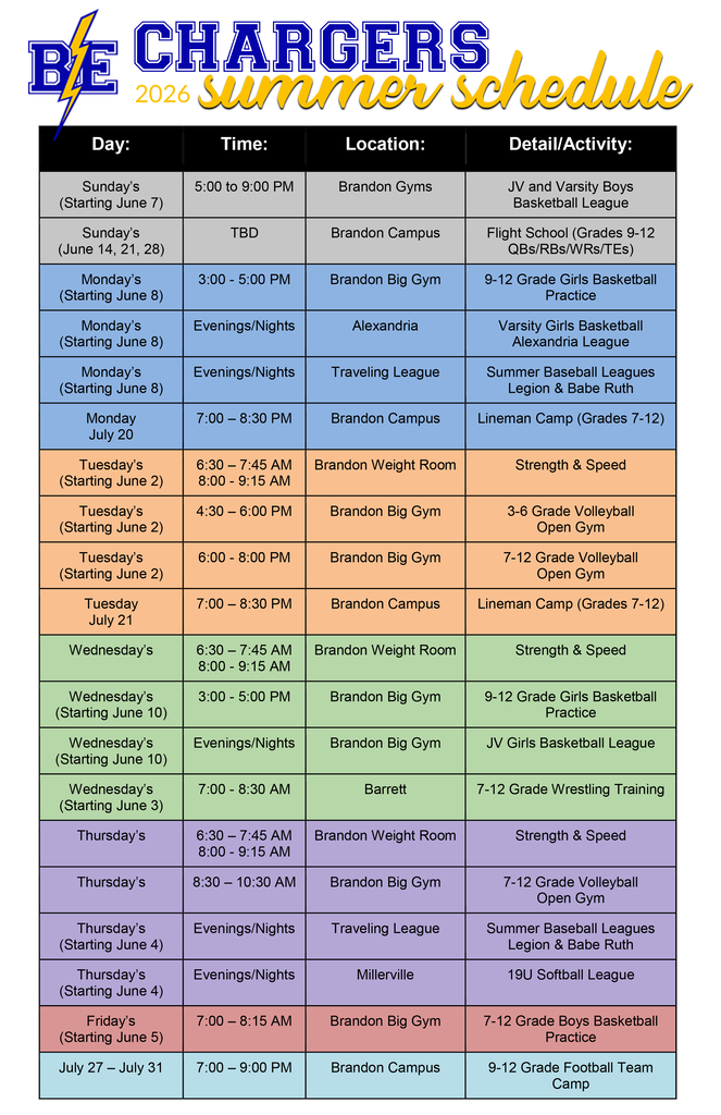 summer sports schedule