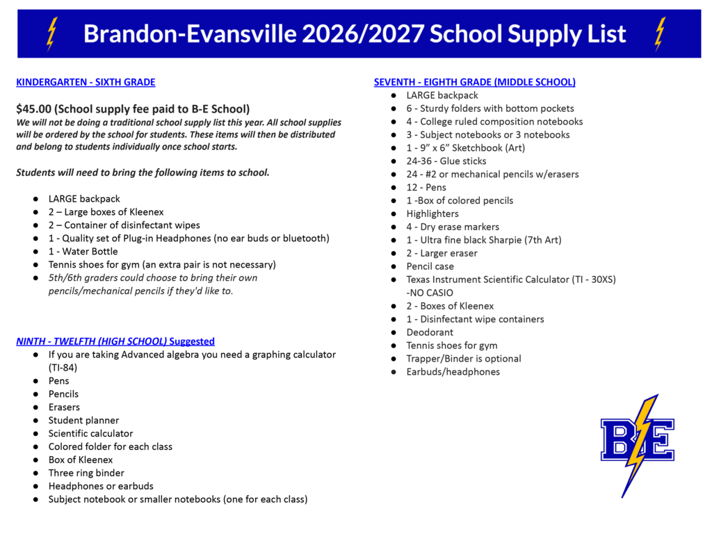 26/27 School Supply List