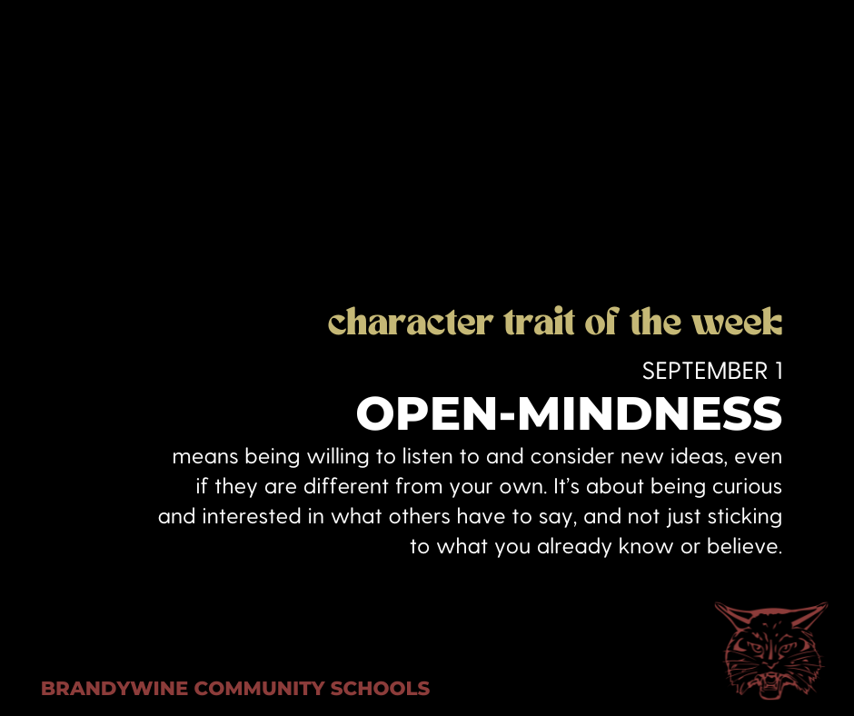 🐾Character Trait of the Week: OPEN-MINDNESS🐾 Open-mindedness means being willing to listen to and consider new ideas, even if they are different from your own. It’s about being curious and interested in what others have to say, and not just sticking to what you already know or believe.