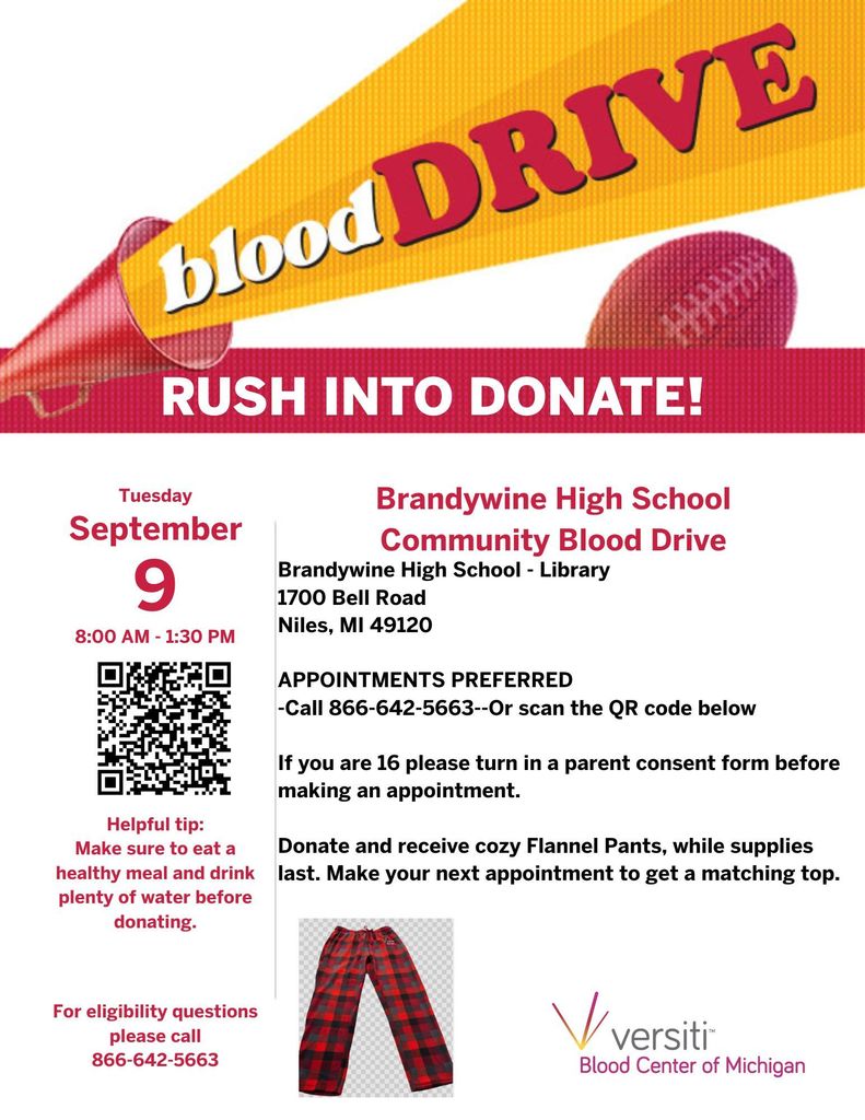 blood drive September 9 8 a.m. - 1:30 p.m.