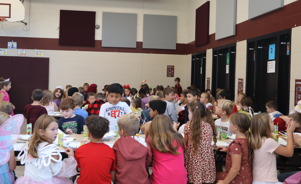 second graders in cafeteria