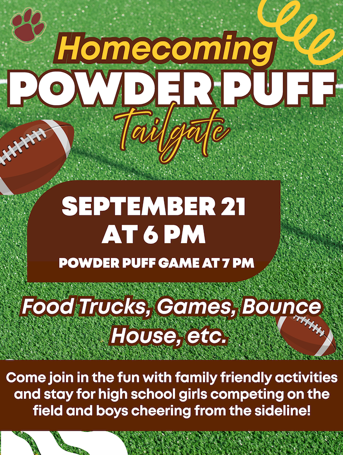 Homecoming powder puff tailgate September 21 6 p.m.