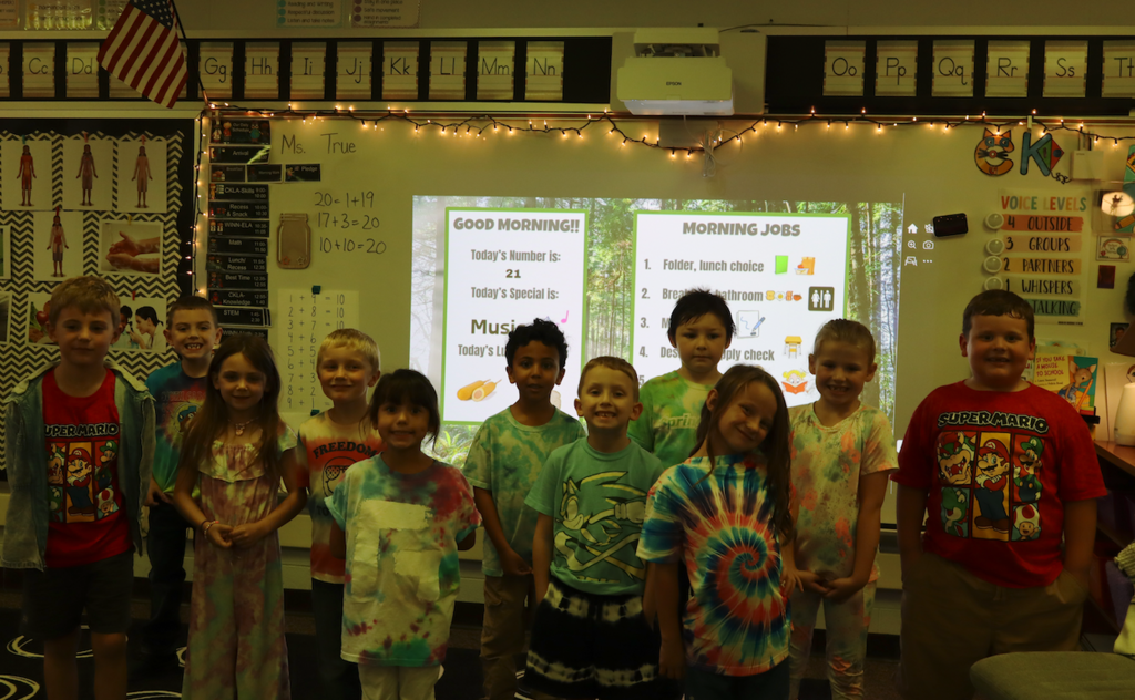 group of students wearing tie dye