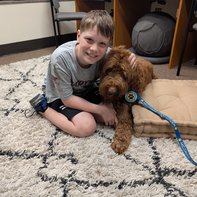 student with dog 