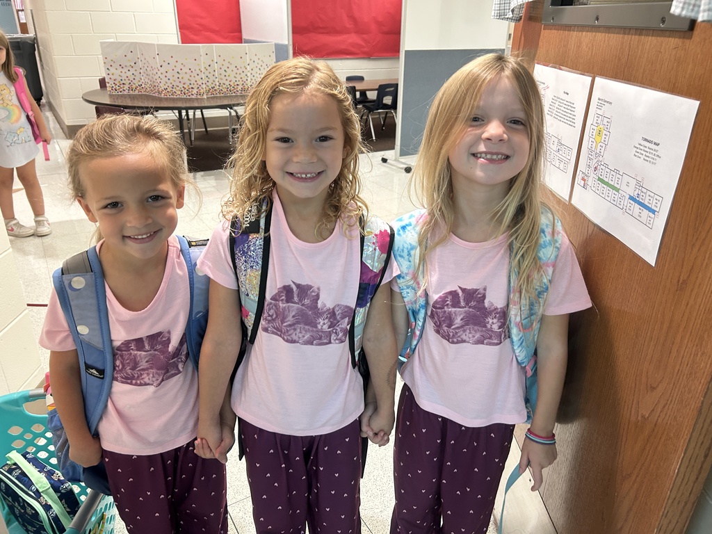 three little girls in matching outfits 