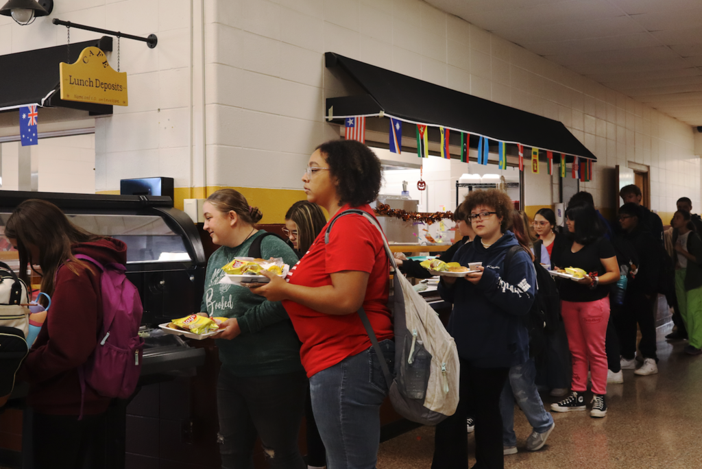 students in lunch line