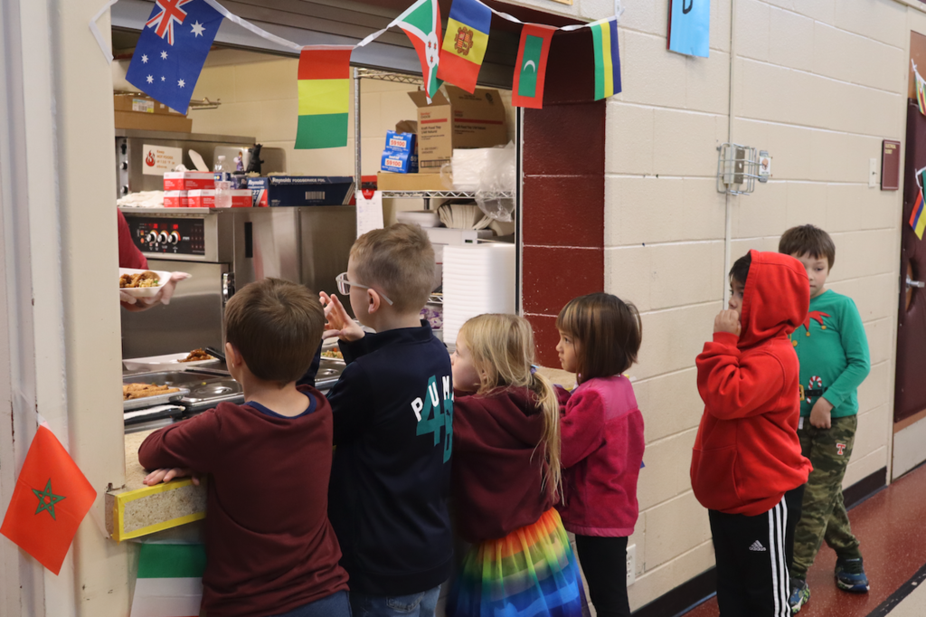 kids standing in line for lunch