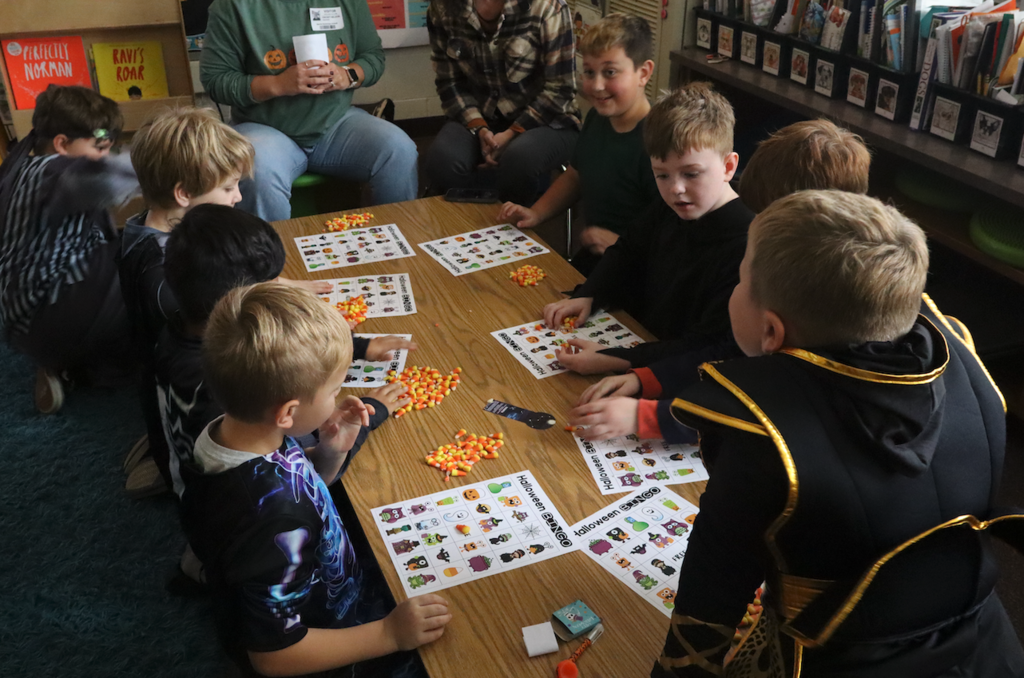 students playing bingo