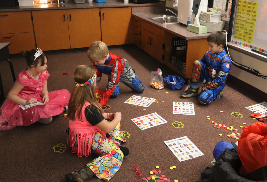 students playing bingo