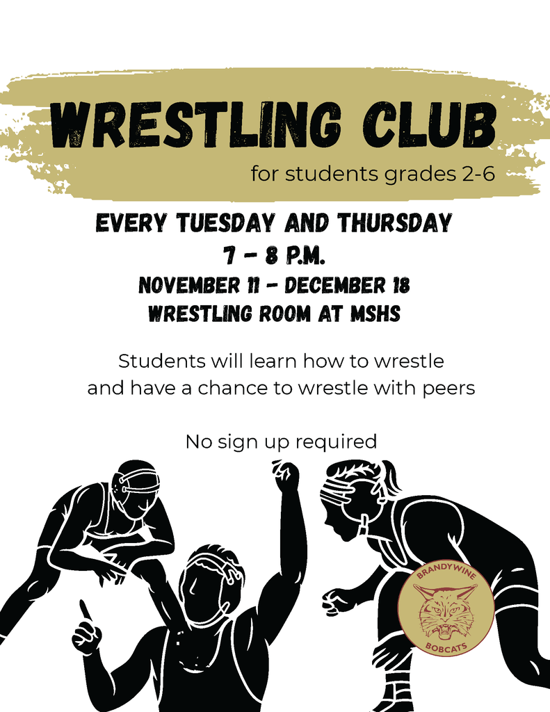 Wreslting Club begins November 11 Every Tuesday and Thursday from 7-8 pm. for 2-6 graders