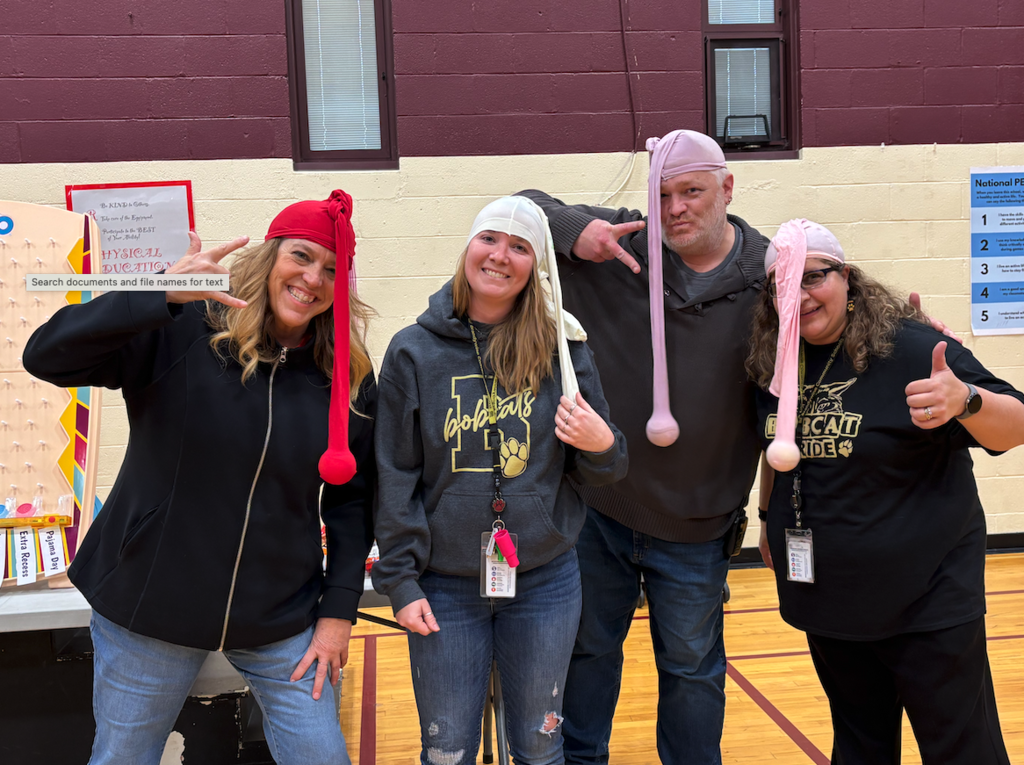teachers wearing stockings on their heads