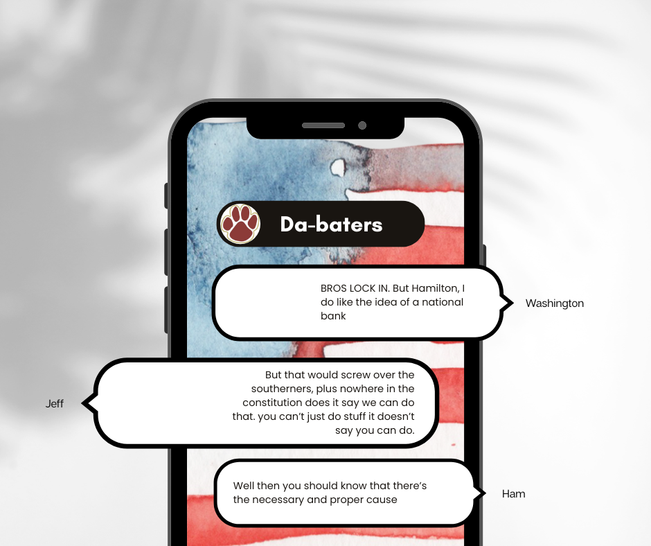 fake text messages between Washington, Jefferson, and Hamilton