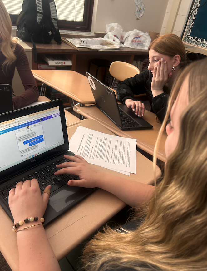 students on computers writing text messages