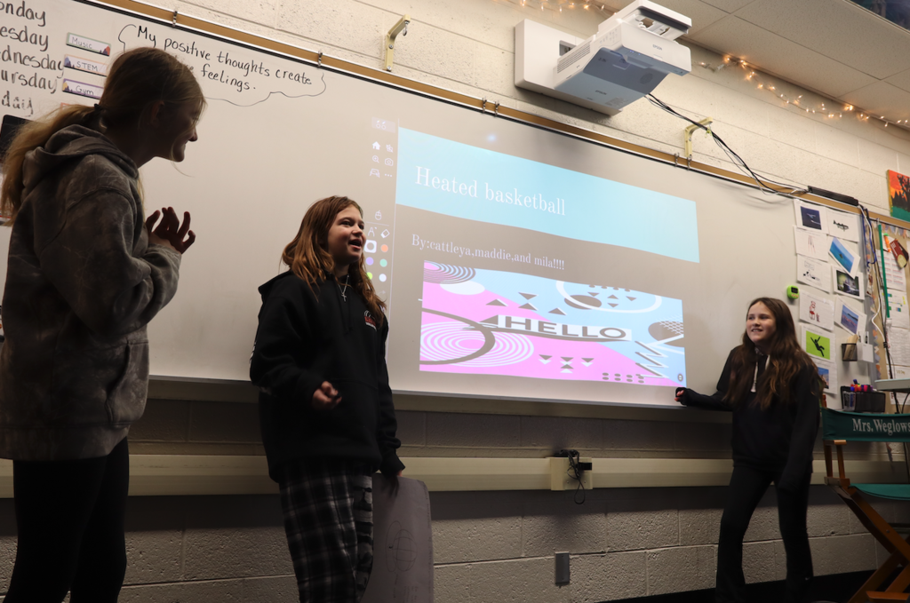 three girls presenting heated basketball