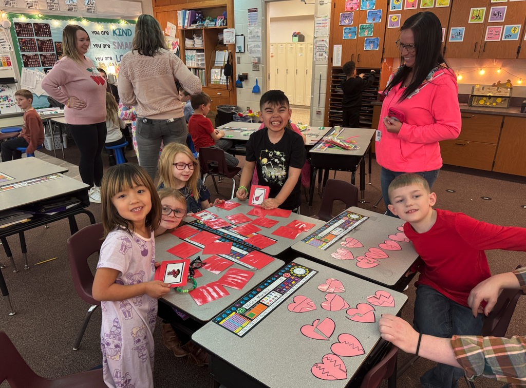 kids playing a game at Valentine's Day party